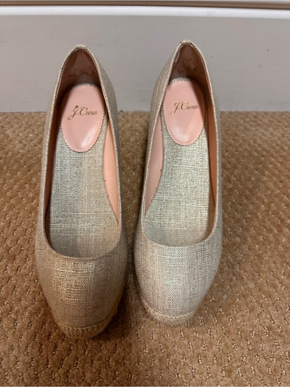 J. Crew Metallic Champagne Espadrille Wedge Pumps